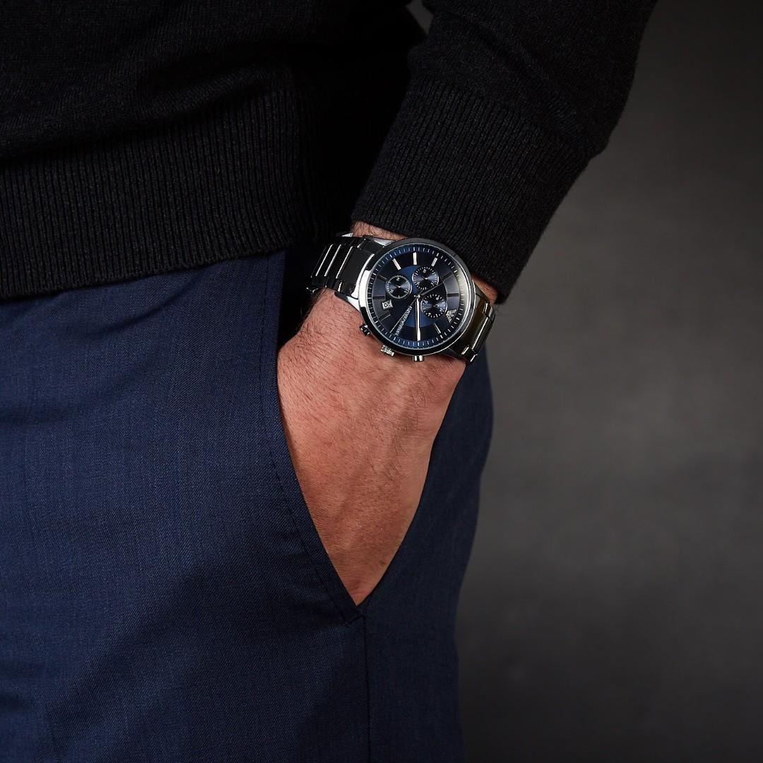 Emporio Armani Renato Chronograaf Quartz Herenhorloge met Blauwe Wijzerplaat AR11164 Secundaire afbeelding