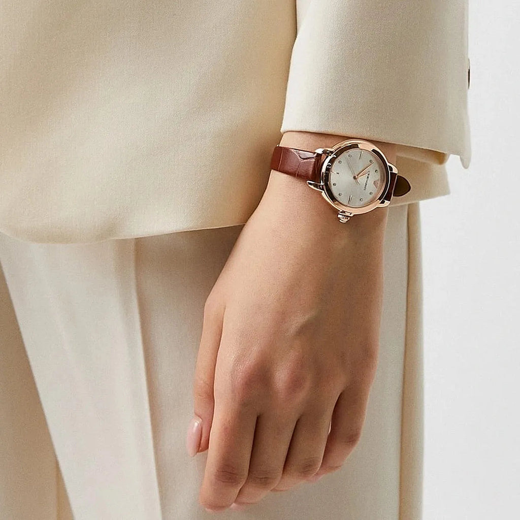 Emporio Armani Mia Three-Hand Brown Geniune Leather Women's Watch - AR11525