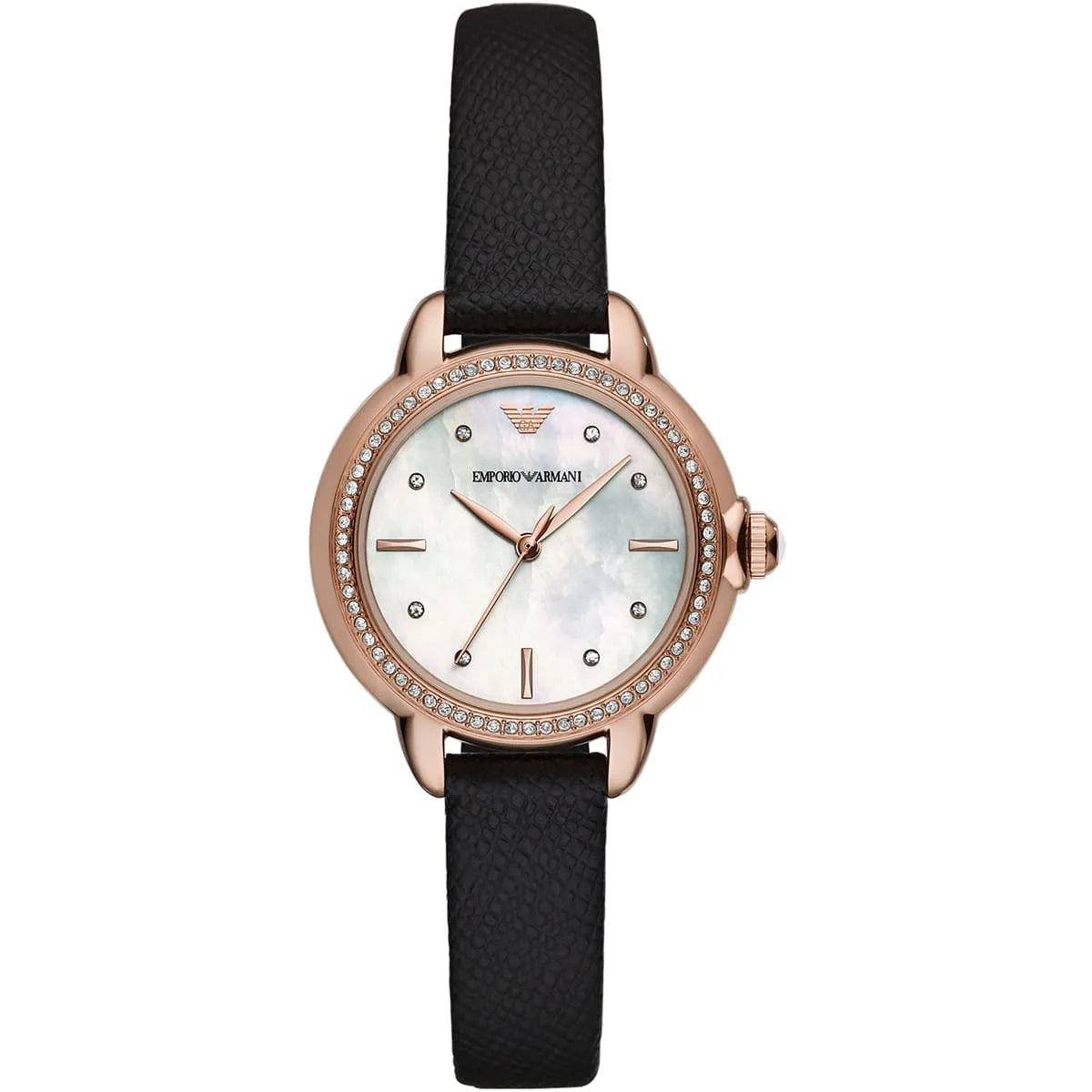 Emporio Armani Rosa MOP Dial Black Genuine Leather Women's Watch - AR11598 Hoofdafbeelding