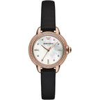 Emporio Armani Rosa MOP Dial Black Genuine Leather Women's Watch - AR11598