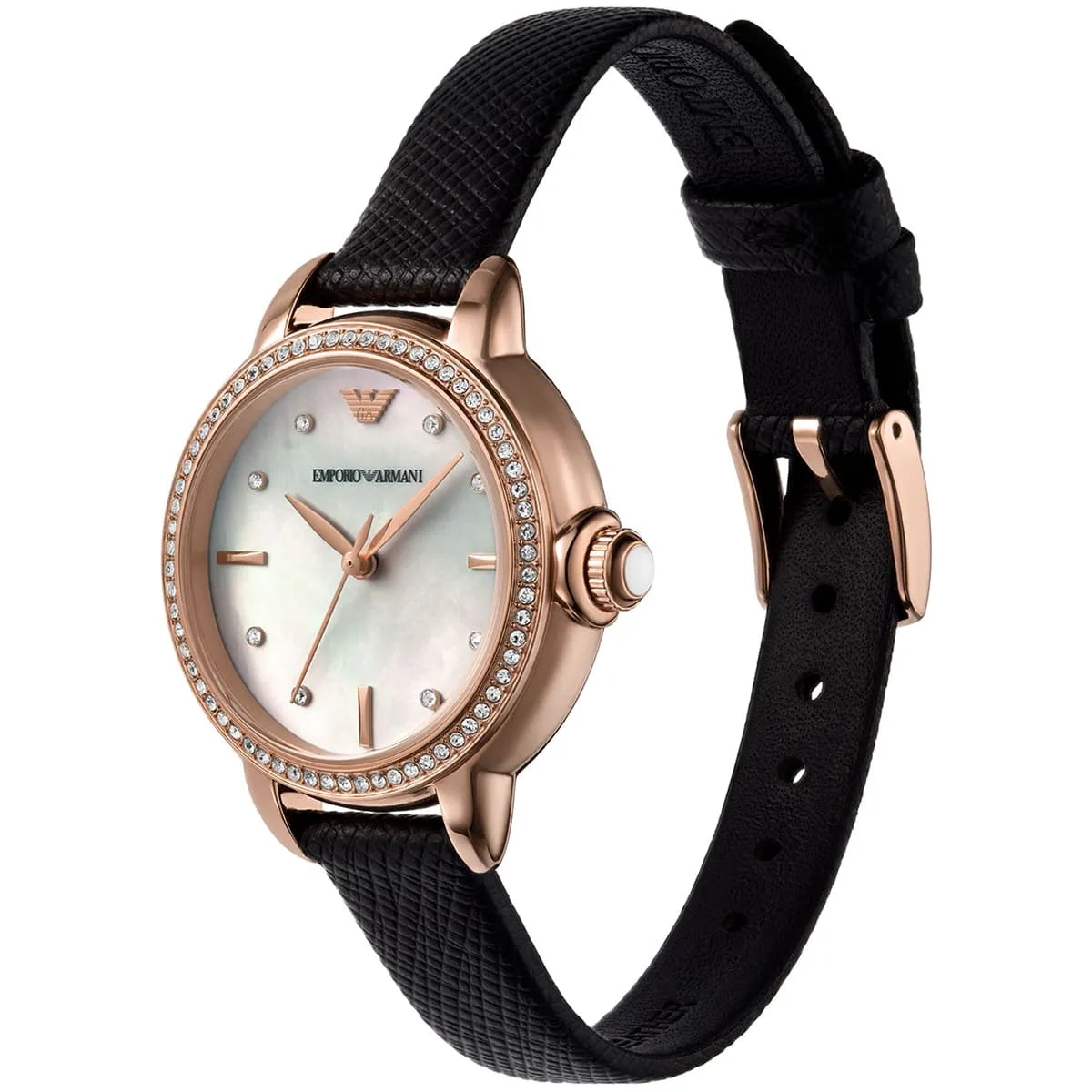 Emporio Armani Rosa MOP Dial Black Genuine Leather Women's Watch - AR11598 Secundaire afbeelding