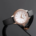 Emporio Armani Rosa MOP Dial Black Genuine Leather Women's Watch - AR11598