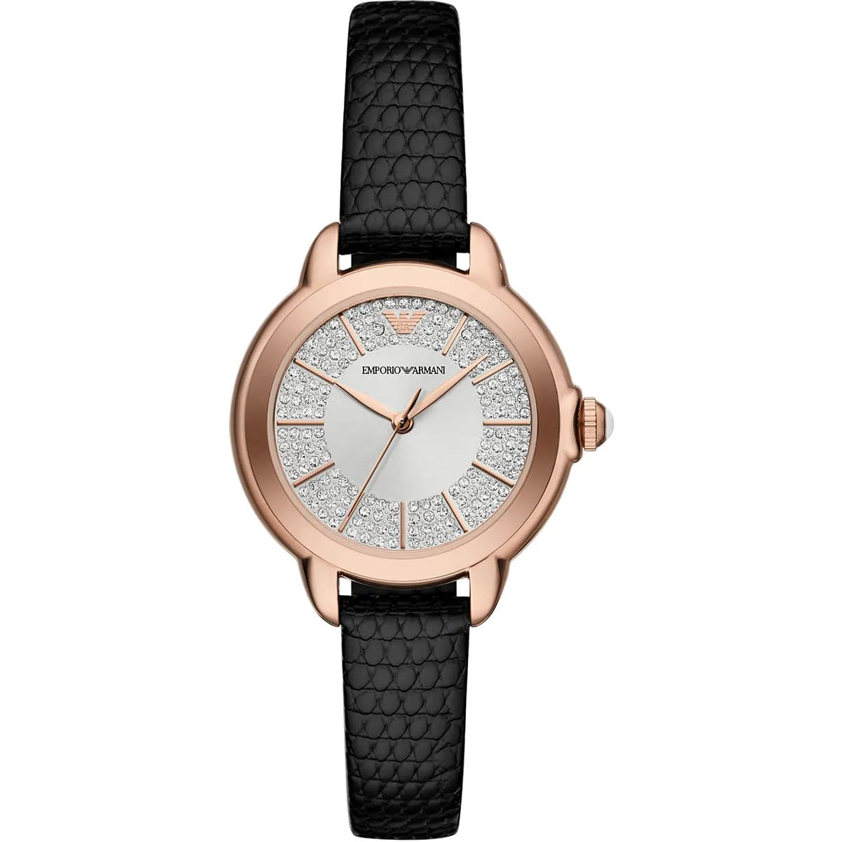 Emporio Armani Mia Rose Gold Black Genuine Leather Women's Watch - AR11631 Hoofdafbeelding