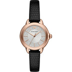Emporio Armani Mia Rose Gold Black Genuine Leather Women's Watch - AR11631