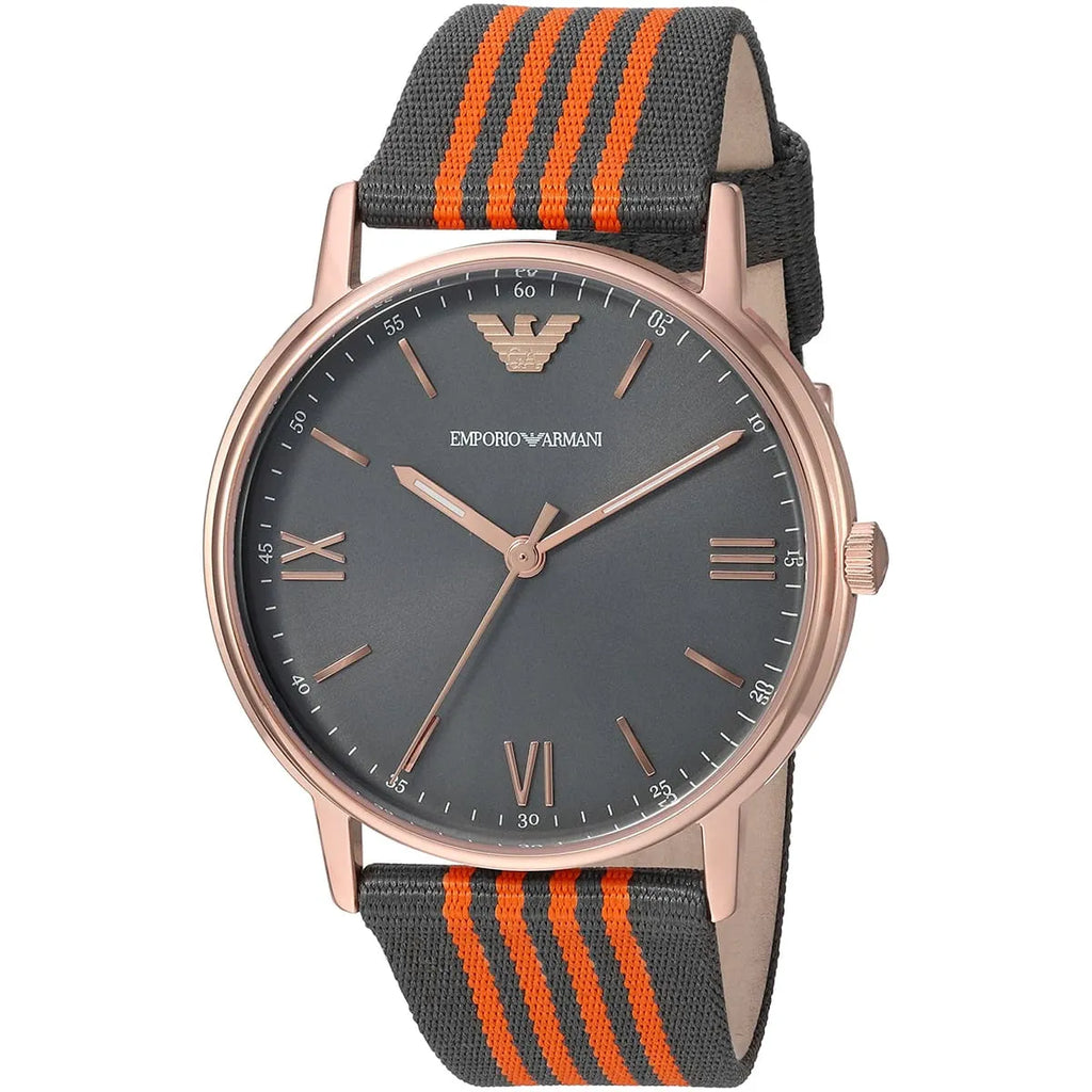 Emporio Armani Kappa Grey Dial Orange and Black Nylon Strap Men's Watch - AR11014