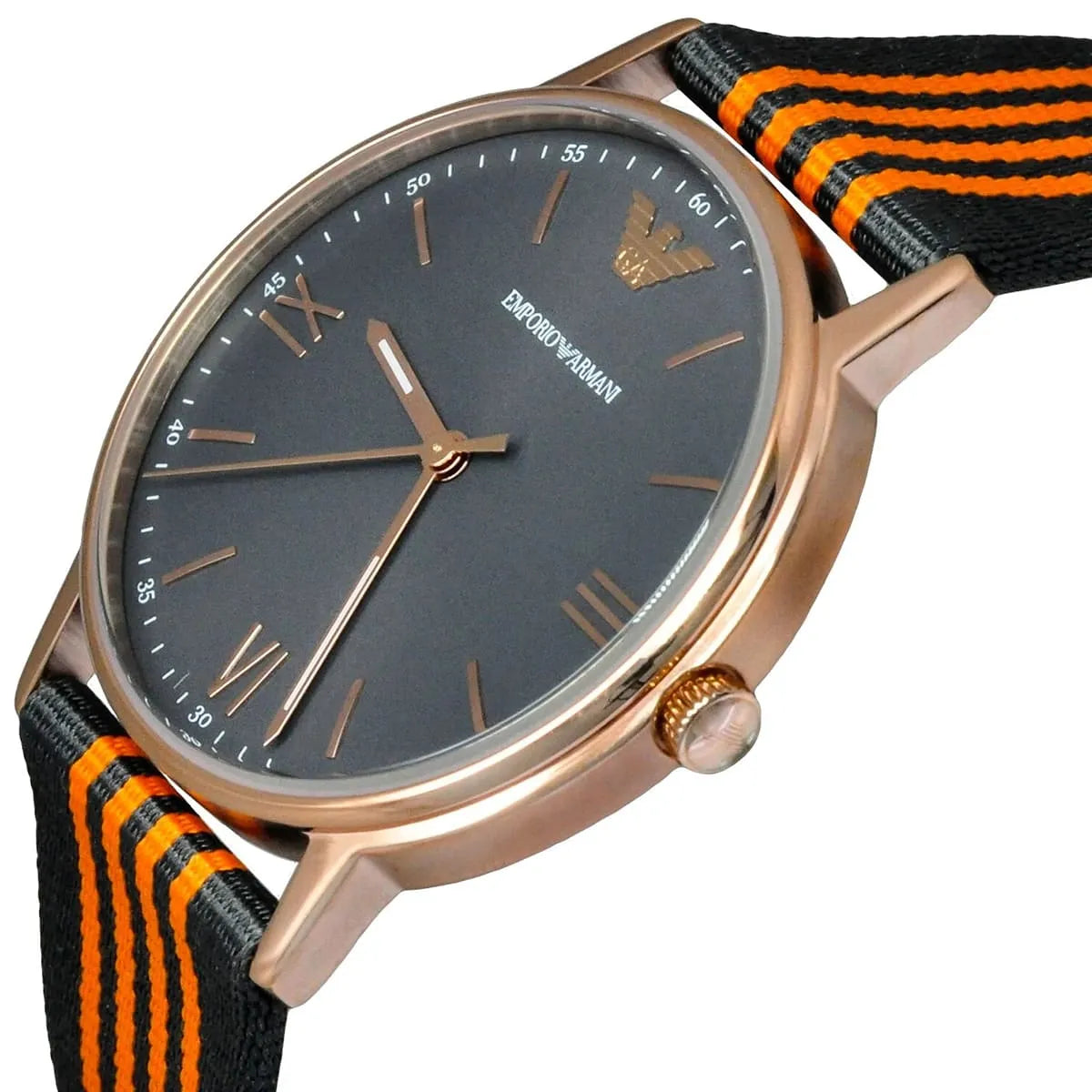 Emporio Armani Kappa Grey Dial Orange and Black Nylon Strap Men's Watch - AR11014