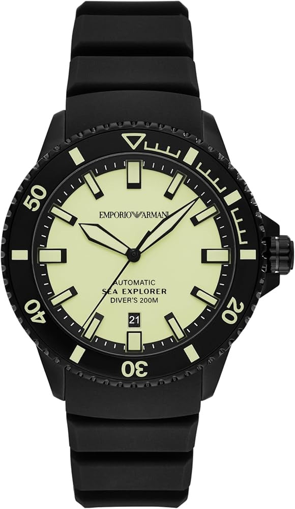 Emporio Armani Sea Explorer Automatisch Herenhorloge met Zwarte Siliconen Band - AR60085 Hoofdafbeelding