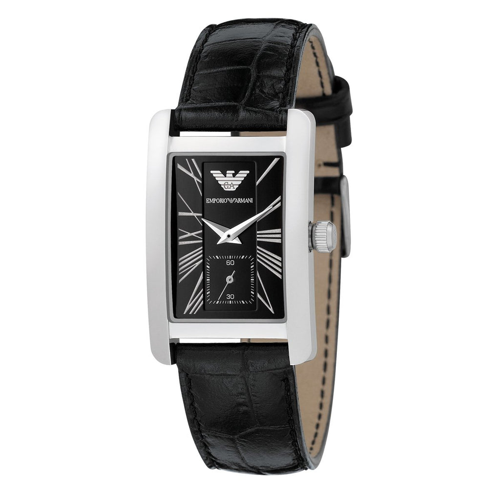 Emporio Armani Classic Rectangle Black Genuine Leather Women's Watch - AR0144 Secundaire afbeelding