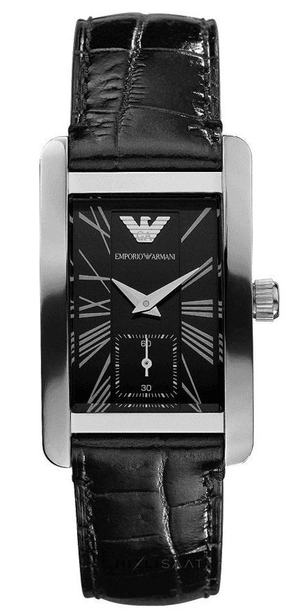 Emporio Armani Classic Rectangle Black Genuine Leather Women's Watch - AR0144 Hoofdafbeelding