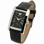 Emporio Armani Classic Rectangle Black Genuine Leather Women's Watch - AR0144