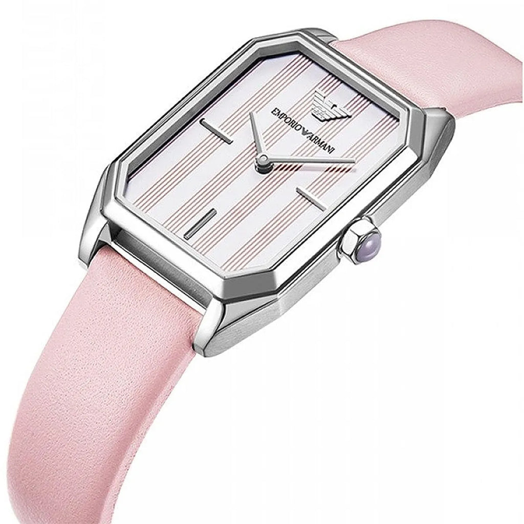 Emporio Armani Classic Rectangle Pink Genuine Leather Women's Watch - AR11207