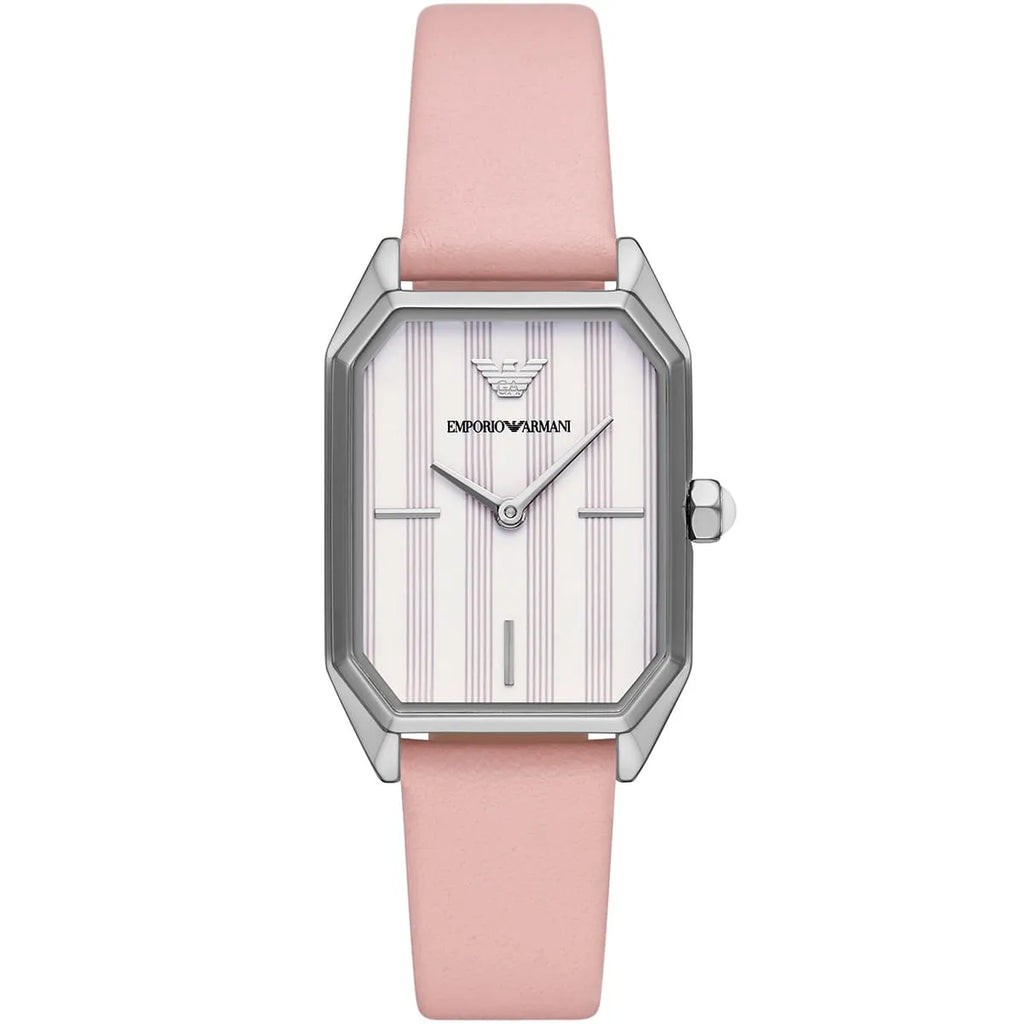 Emporio Armani Classic Rectangle Pink Genuine Leather Women's Watch - AR11207