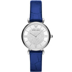 Emporio Armani Gianni T-Bar Two-Hand Blue Genuine Leather Women's Watch - AR11344