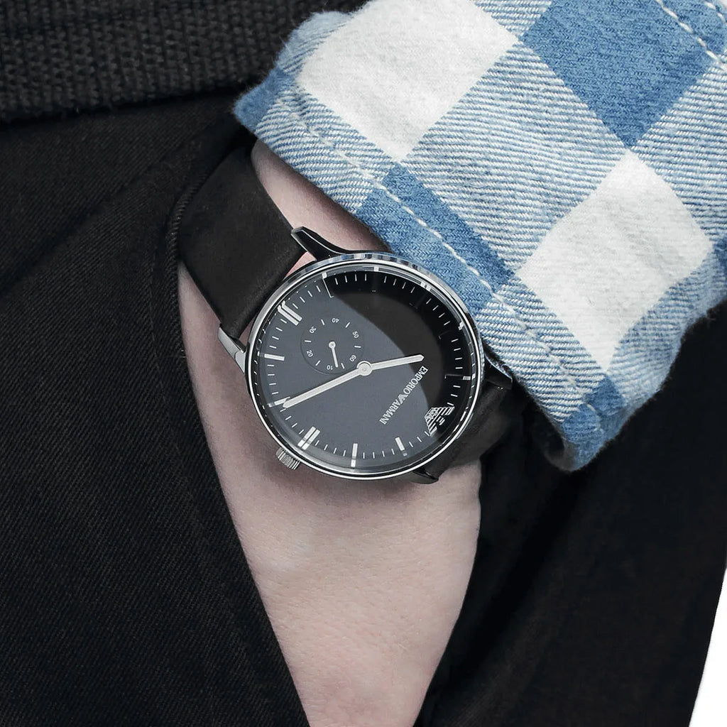 Emporio Armani Gianni Sub Dial Black Genuine Leather Men's Watch - AR0382