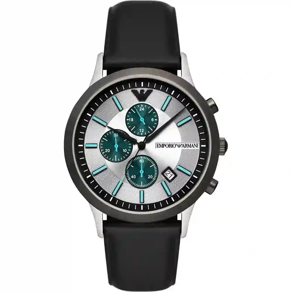 Emporio Armani Renato Chronograph Black Genuine Leather Men's Watch - AR11473 Main image