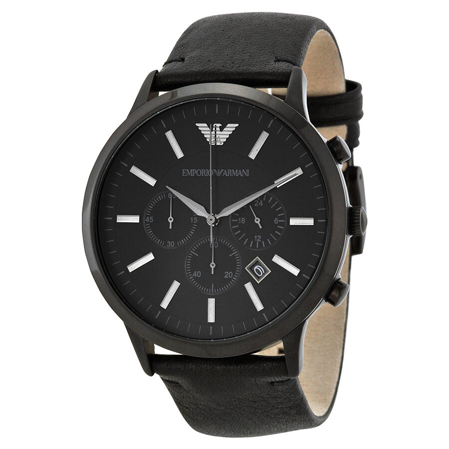 Emporio Armani Sportivo Chronograph Black Genuine Leather Men's Watch - AR2461 Hoofdafbeelding