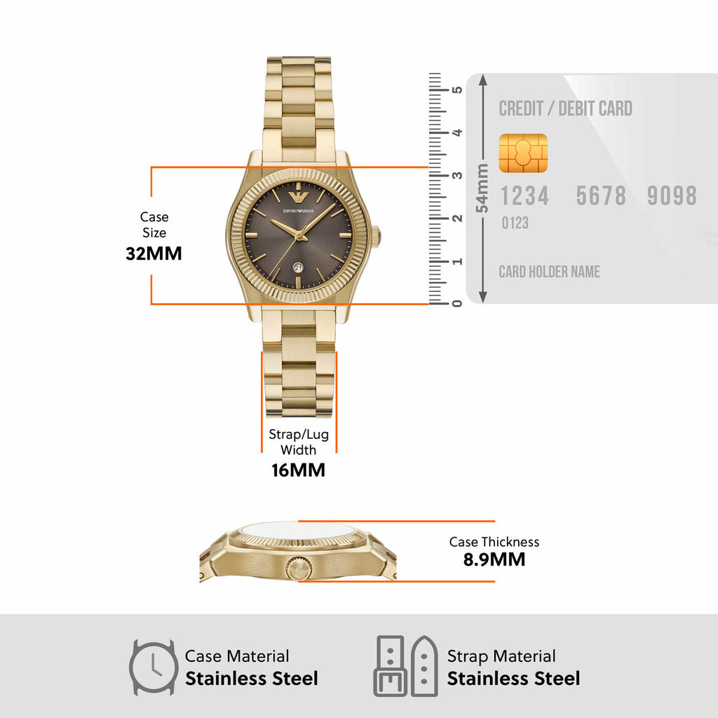 Emporio Armani Three-Hand Gold-Tone Brown Dial Stainless Steel Watch AR11700
