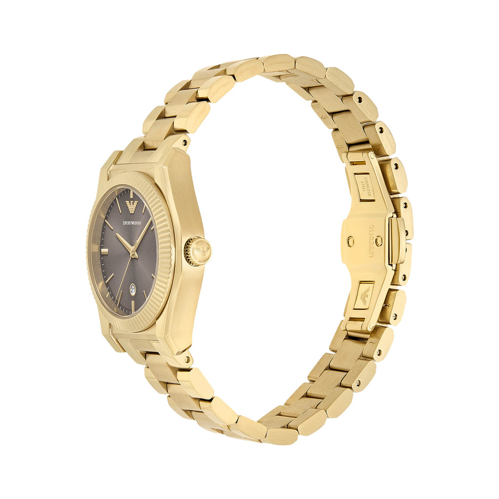 Emporio Armani Three-Hand Gold-Tone Brown Dial Stainless Steel Watch AR11700