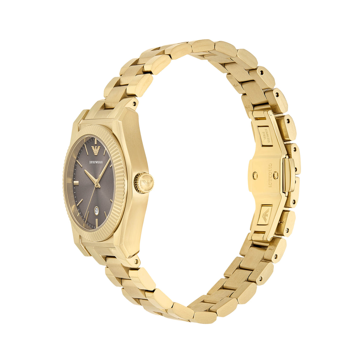 Emporio Armani Three-Hand Gold-Tone Brown Dial Stainless Steel Watch AR11700