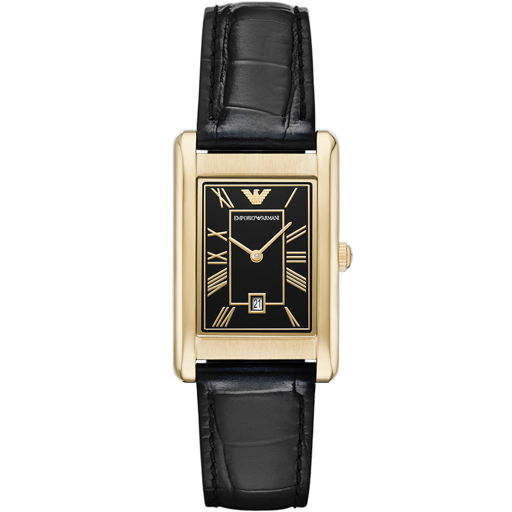 Emporio Armani Gino horloge met twee wijzers en datumweergave, zwart leer, AR11666 Hoofdafbeelding
