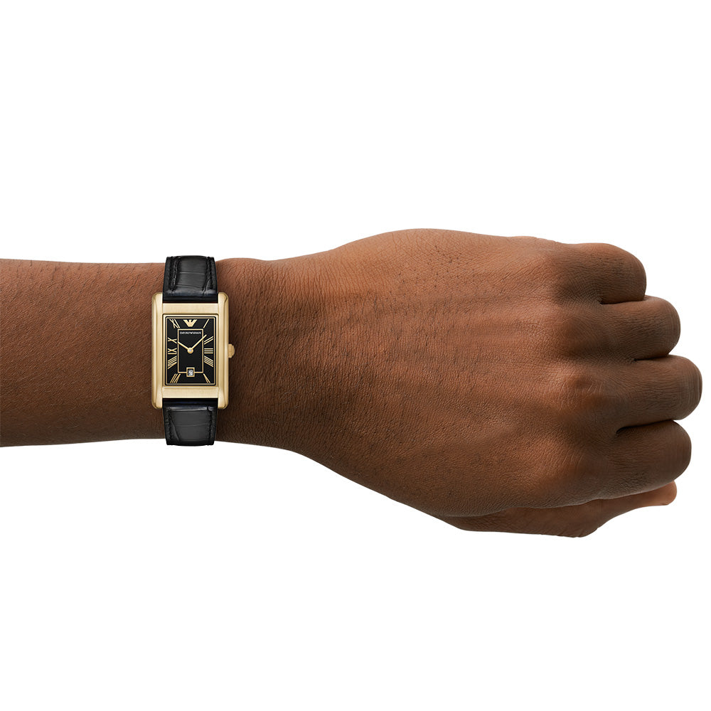Emporio Armani Two-Hand Date Black Leather Gino Watch AR11666