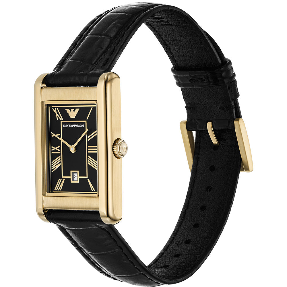 Emporio Armani Gino horloge met twee wijzers en datumweergave, zwart leer, AR11666 Secundaire afbeelding