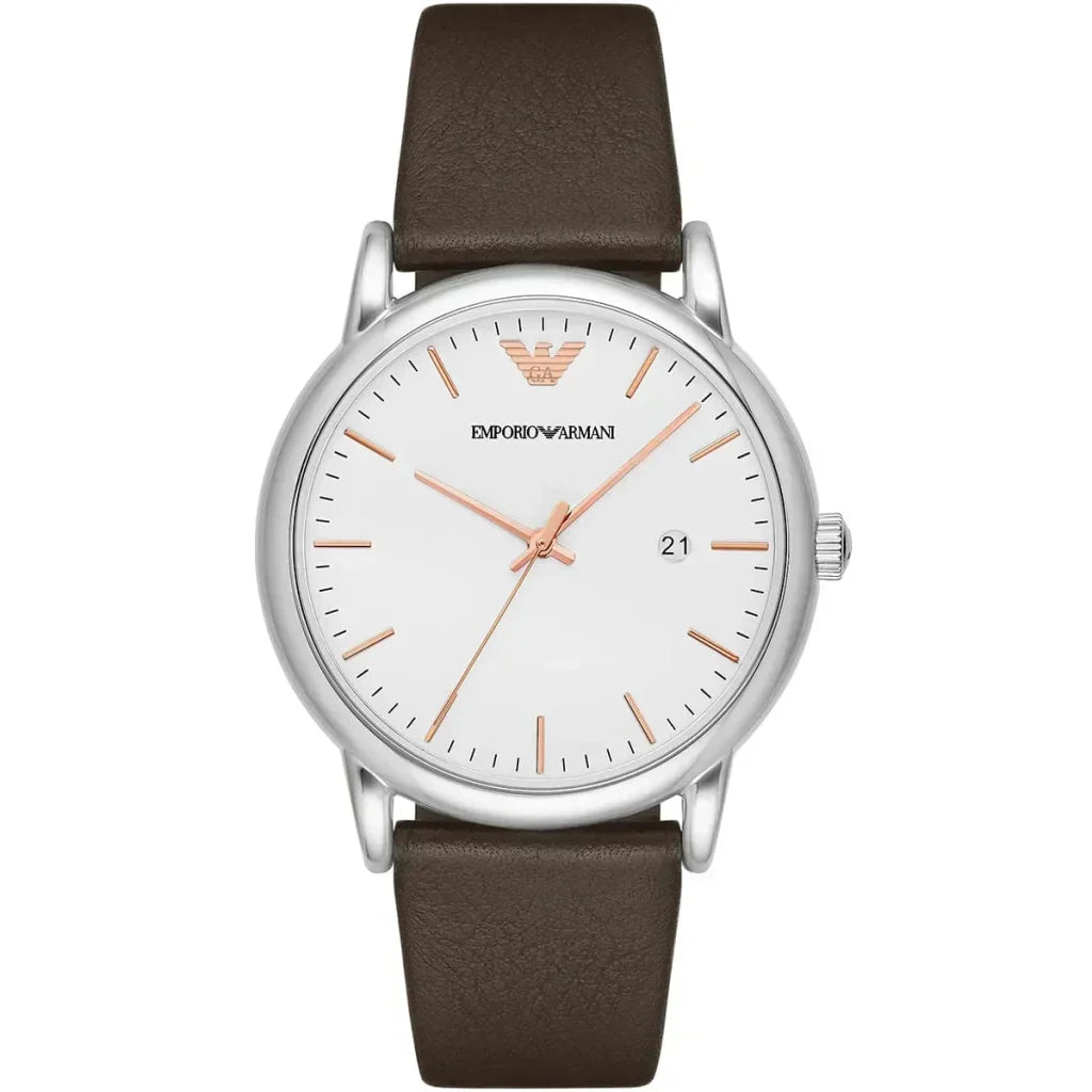 Emporio Armani Herren White Dial Brown Genuine Leather Men's Watch - AR11103 Hoofdafbeelding