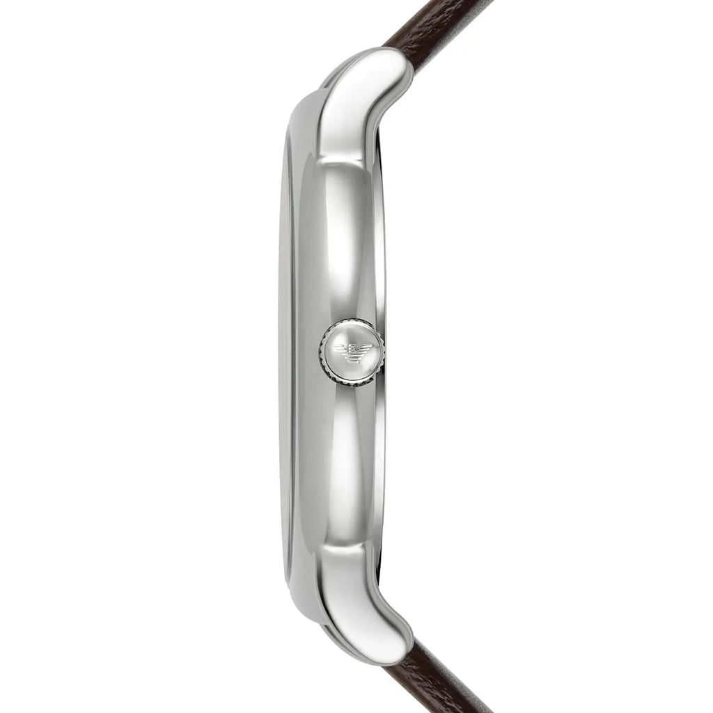Emporio Armani Herren White Dial Brown Genuine Leather Men's Watch - AR11103