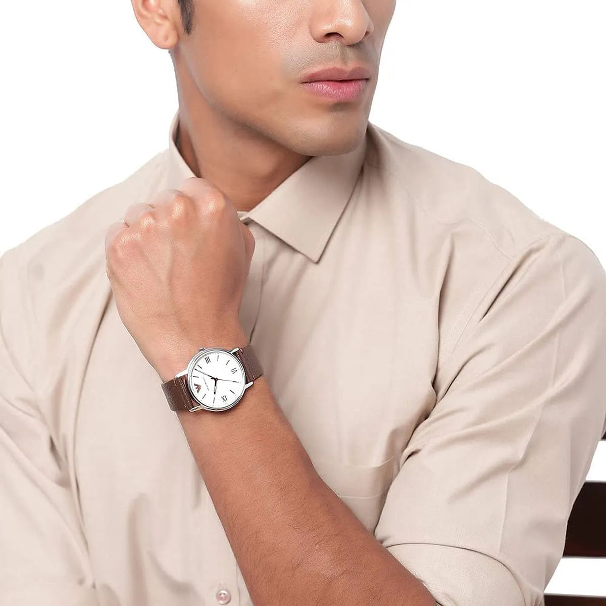 Emporio Armani Kappa Brown Genuine Leather Men's Watch - AR80006