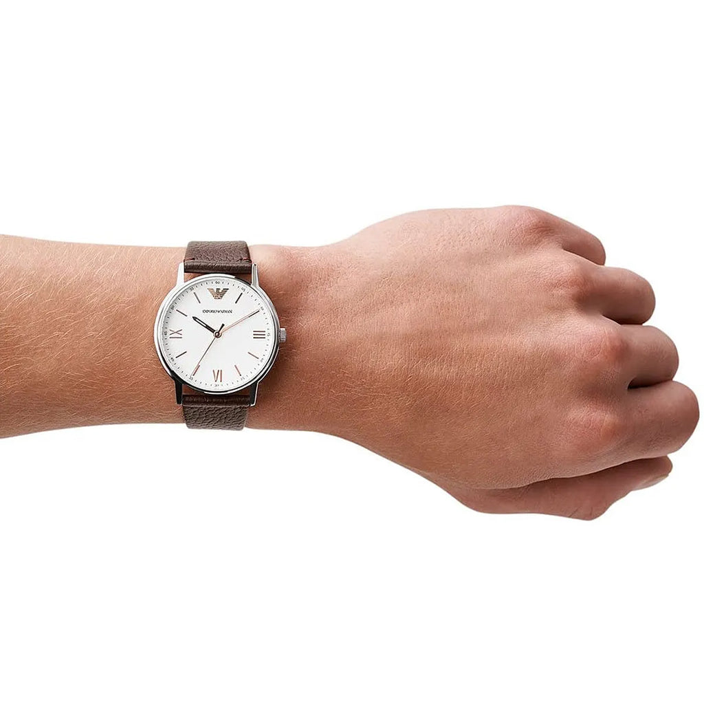Emporio Armani Kappa Brown Genuine Leather Men's Watch - AR80006