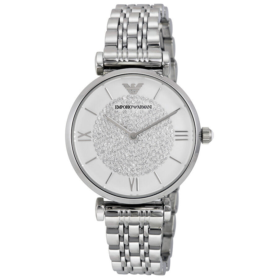 Emporio Armani White Crystal Pave Dial Stainless Steel Women's Watch - AR1925 Hoofdafbeelding