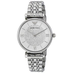 Emporio Armani White Crystal Pave Dial Stainless Steel Women's Watch - AR1925