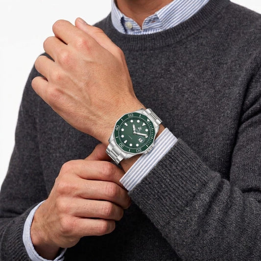 Beverly Hills Polo Club 42mm Green Dial Silver-Tone Date Men's Watch BP3878X.370