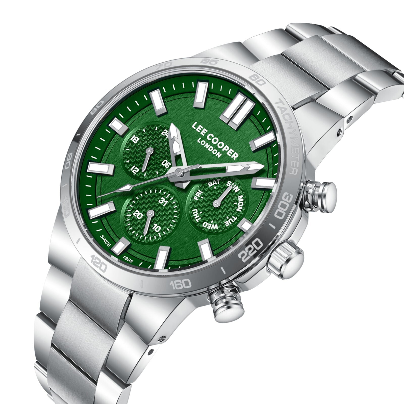 Lee Cooper Chronograph Green Dial Silver Watch - LC08293.370