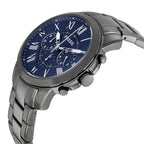 Fossil Grant Chronograph Dark Blue Dial Smoke Ion-plated Watch - FS4831