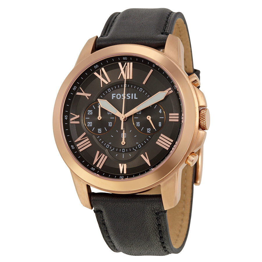 Fossil Grant Grey Dial Chronograph Black Leather Men's Watch - FS5085 Hoofdafbeelding