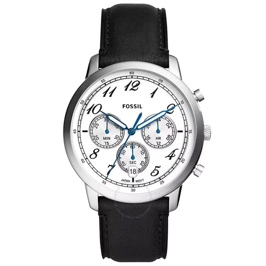 Fossil Neutra FS6023 men's watch with white chronograph dial and black leather strap