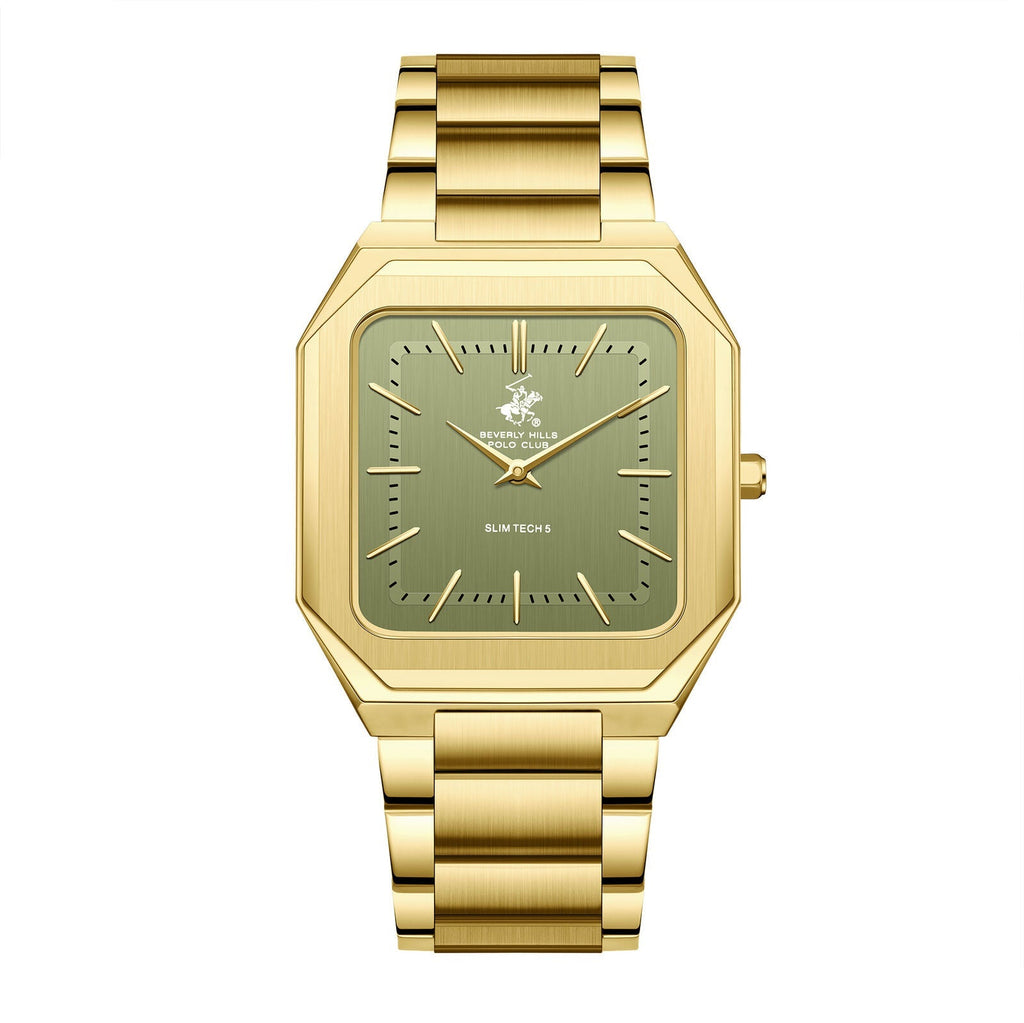 Beverly Hills Polo Club Slim Tech 5 Green Dial Gold Watch BP3864X.170