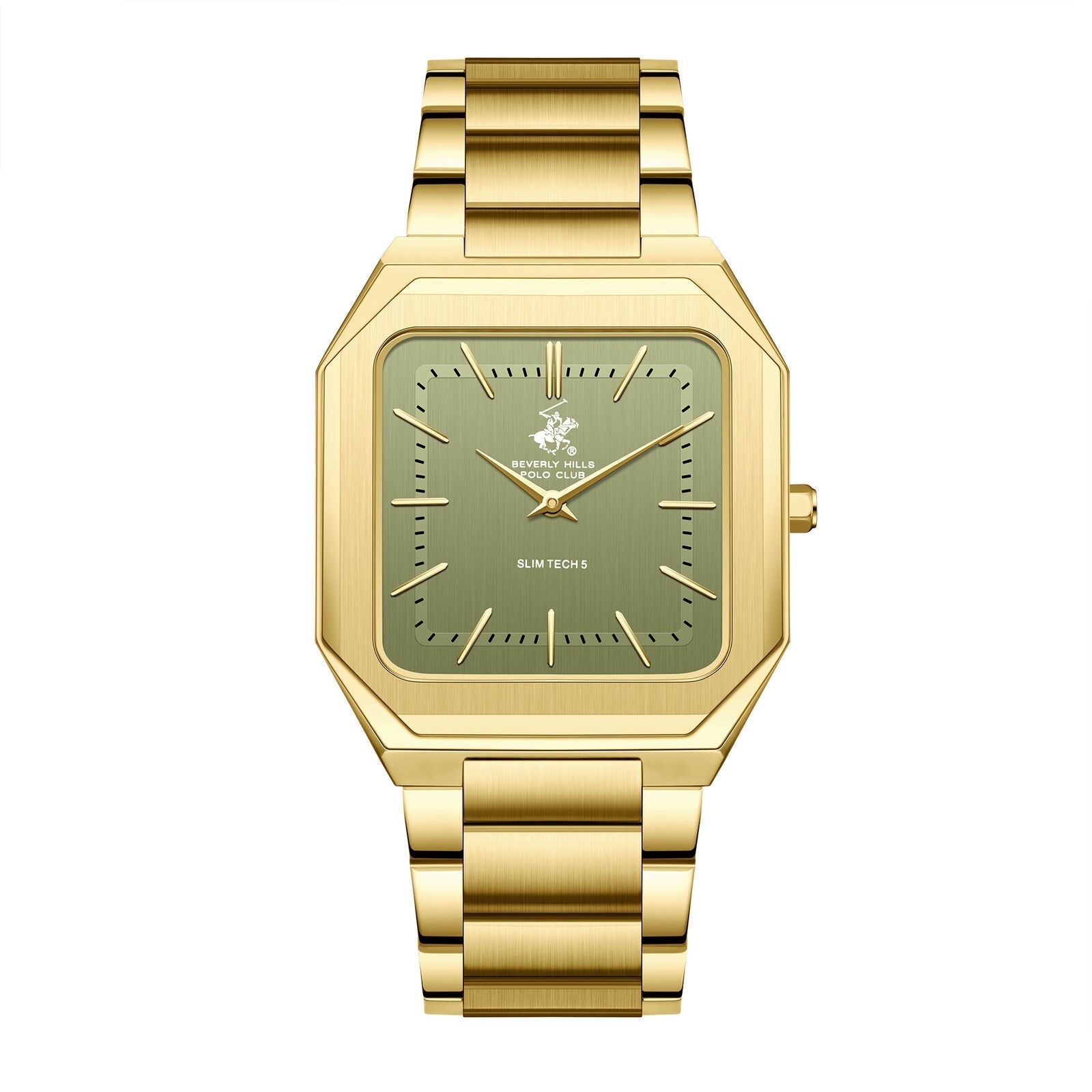 Beverly Hills Polo Club Slim Tech 5 Green Dial Gold Watch BP3864X.170