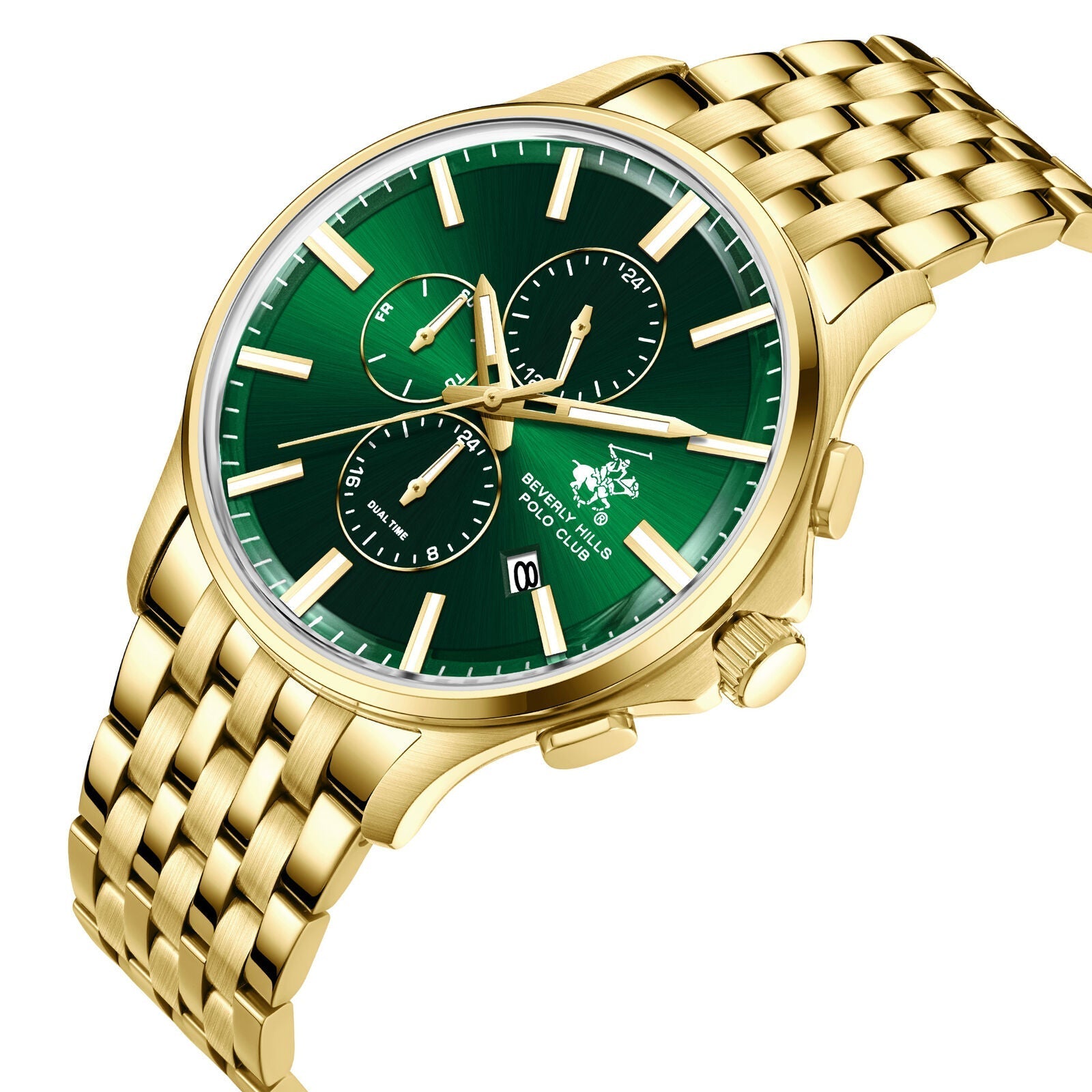 Beverly Hills Polo Club Dual Time Green Dial Gold Watch BP3852X.170