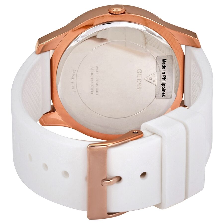 Guess Gold Tone Crystal Bezel White Strap Women’s Watch – W1223L3