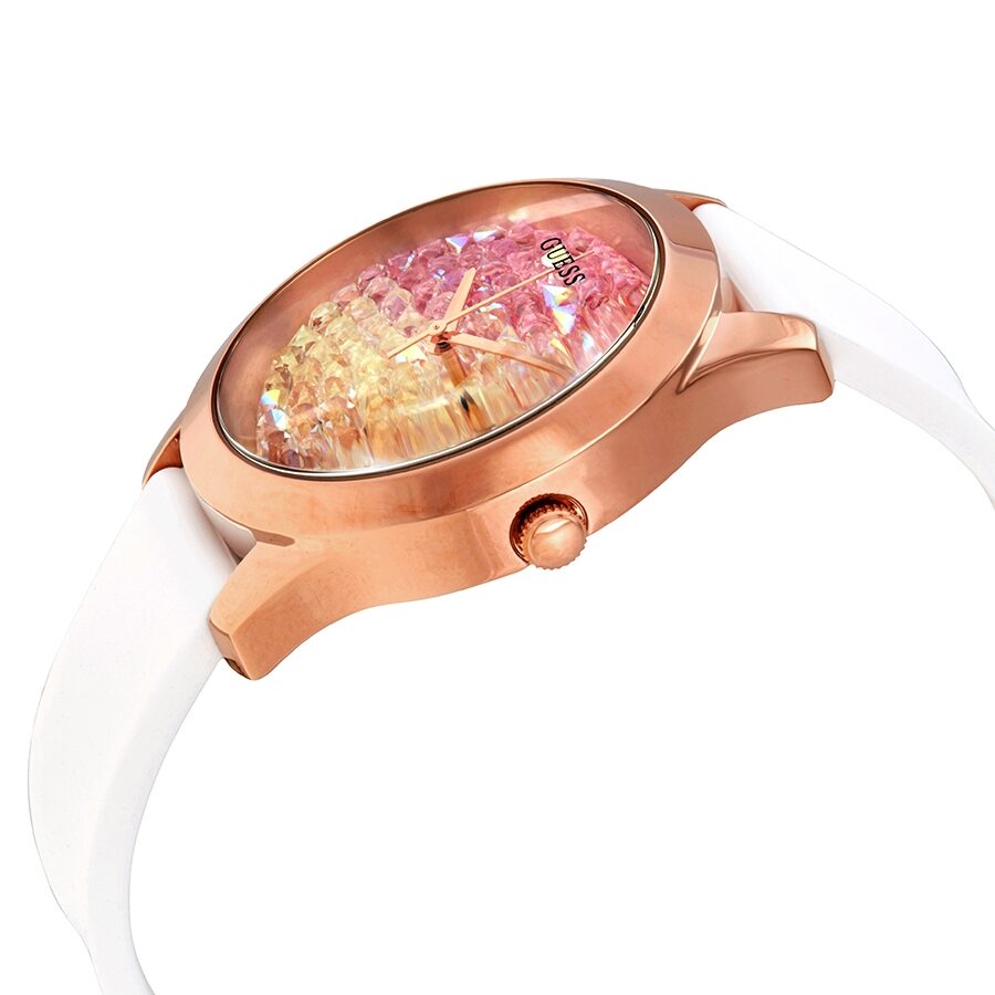Guess Gold Tone Crystal Bezel White Strap Women’s Watch – W1223L3