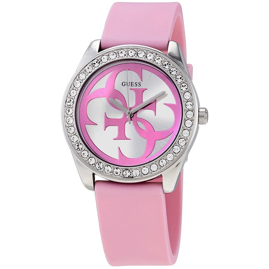 Guess G-Twist Quartz Silver Dial Pink Silicone Ladies Watch W1240L1 (Defect)
