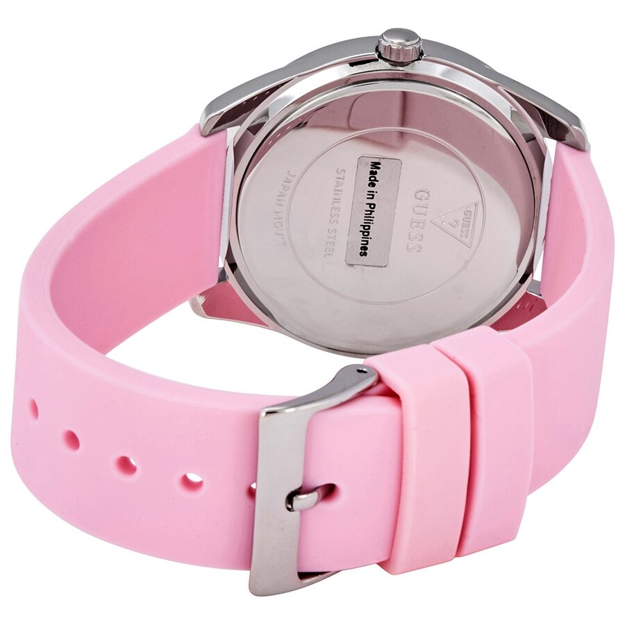 Guess G-Twist Quartz Silver Dial Pink Silicone Ladies Watch W1240L1