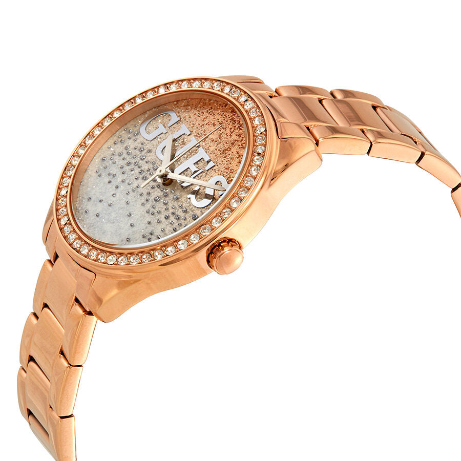 Guess Glitter Girl Rose and Silver Glitter Dial Ladies Watch W0987L3
