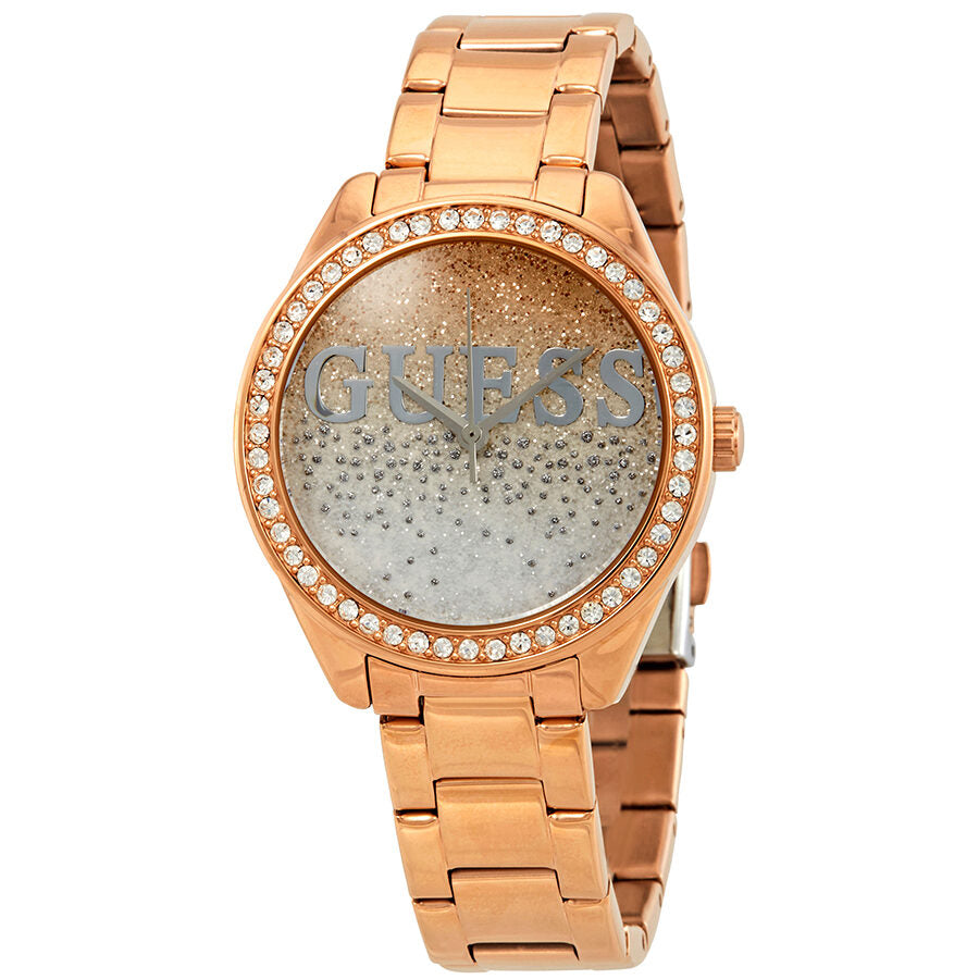 Guess Glitter Girl Dameshorloge met roze en zilveren glitterwijzerplaat W0987L3 Hoofdafbeelding
