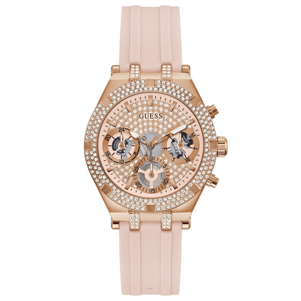 Guess Heiress dameshorloge met roségouden siliconen bandje GW0407L3 Hoofdafbeelding