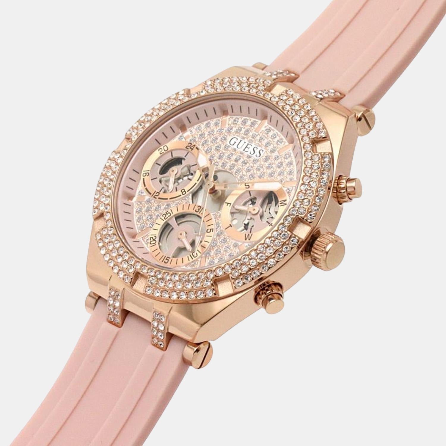 Guess Heiress dameshorloge met roségouden siliconen bandje GW0407L3 Secundaire afbeelding