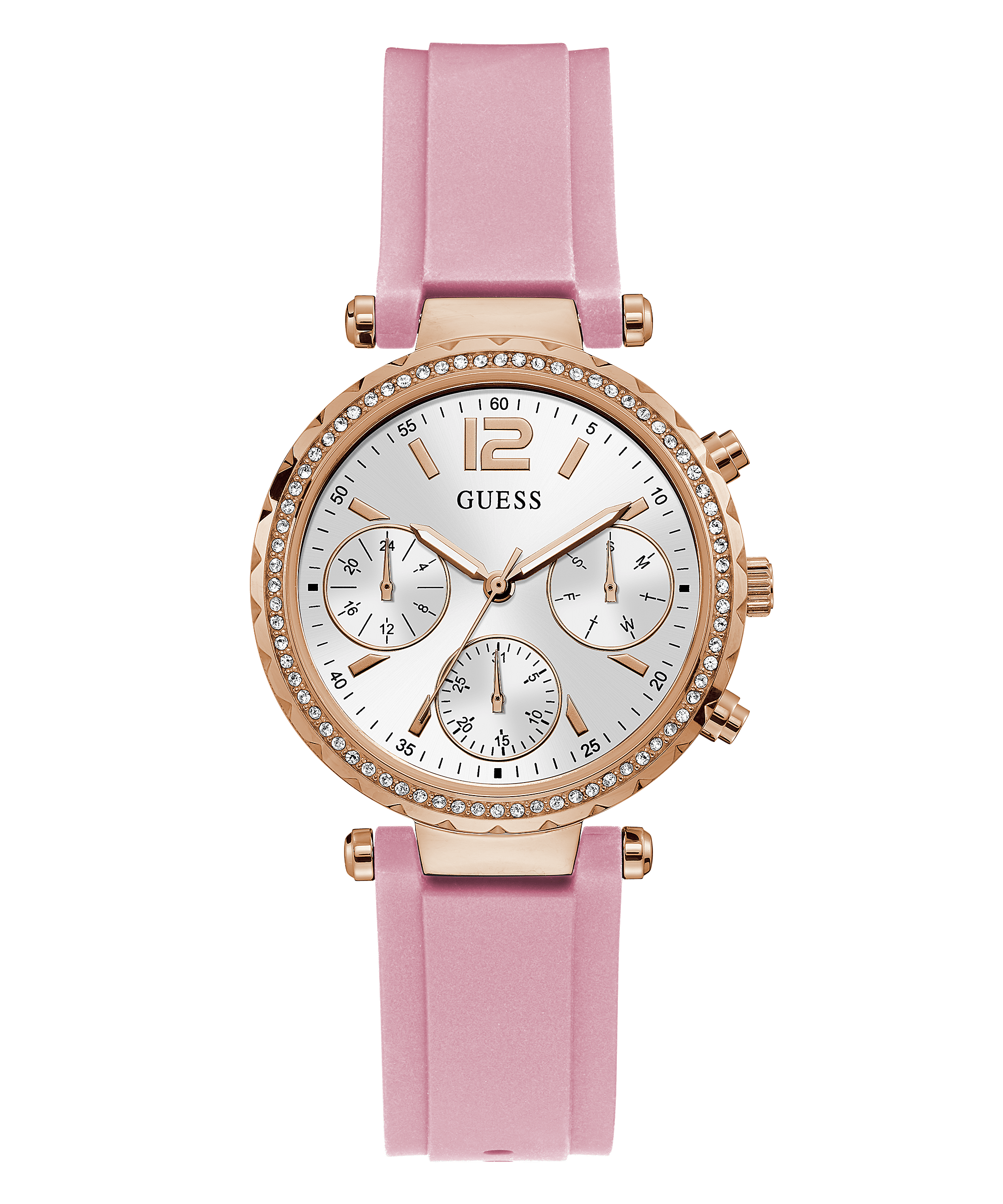 Guess Solstice Rose Gold Silicone Dameshorloge GW0113L4 Hoofdafbeelding