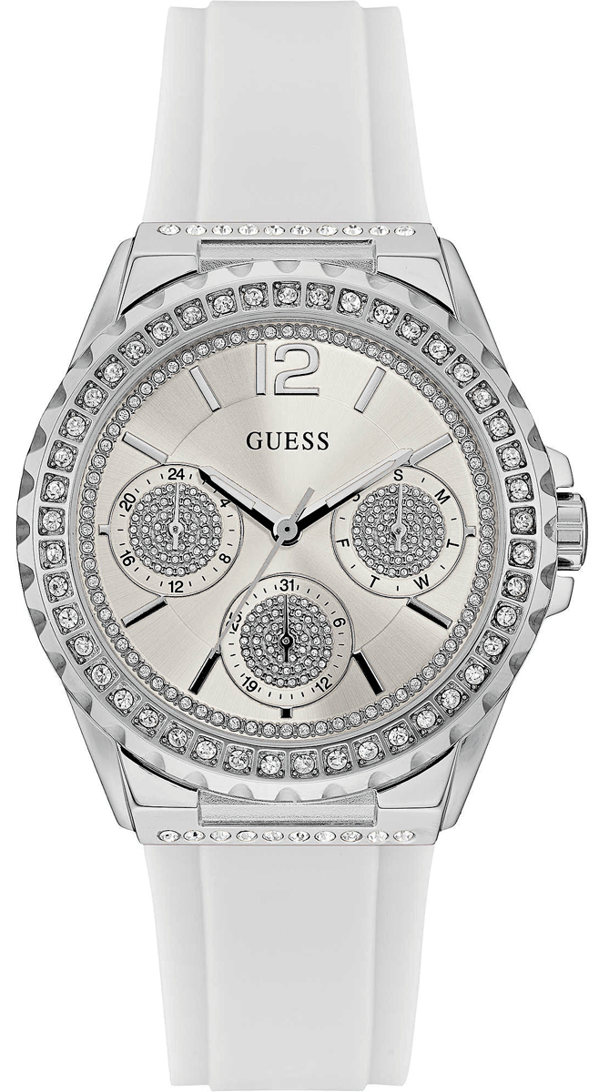 Guess Starlight Dameshorloge met witte rubberen band en kristallen wijzerplaat W0846L8 Hoofdafbeelding